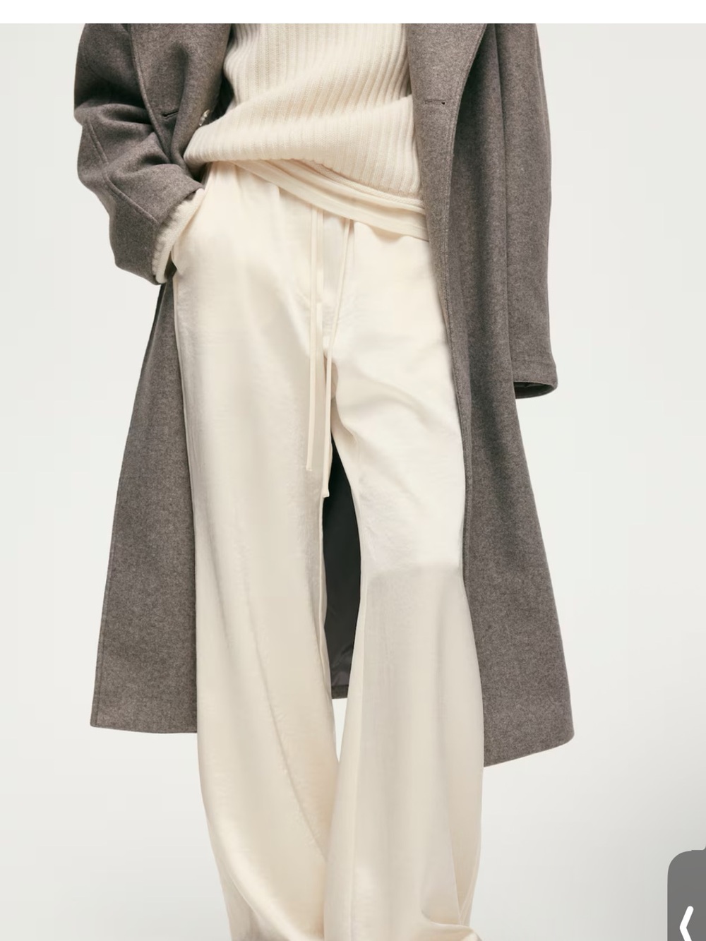 Women's Cream Satin Drawstring Pants